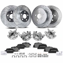 16 Pcs Front & Rear Drilled Brake Rotors & Pads + Brake Calipers