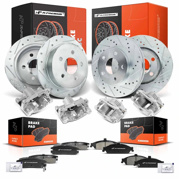 16 Pcs Front & Rear Drilled Brake Rotors & Pads + Brake Calipers for Olds Pontiac