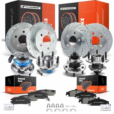 16 Pcs Front & Rear Drilled Brake Rotor & Pads + Wheel Hub Bearing