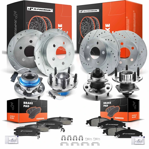 16 Pcs Front & Rear Drilled Brake Rotor & Pads + Wheel Hub Bearing for Olds Alero 99-04