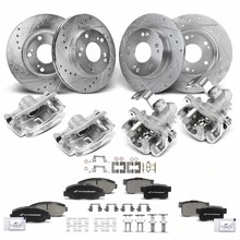 16 Pcs Front & Rear Drilled Brake Rotors & Pads + Brake Calipers