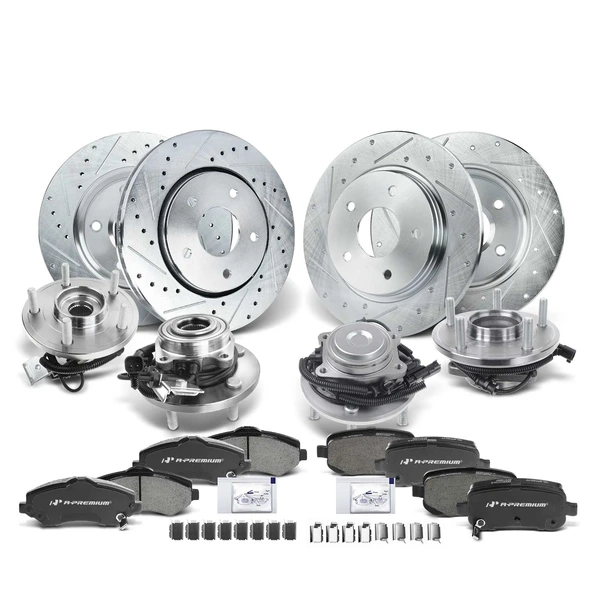 16 Pcs Front & Rear Drilled Brake Rotor & Pads + Wheel Hub Bearing for Chrysler