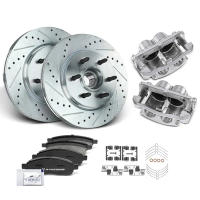 8 Pcs Front Drilled Brake Rotors & Pads + Brake Calipers