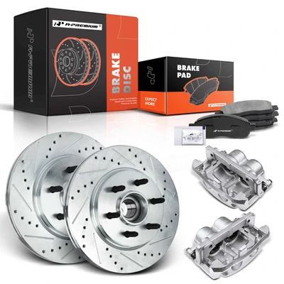 8 Pcs Front Drilled Brake Rotors & Pads + Brake Calipers