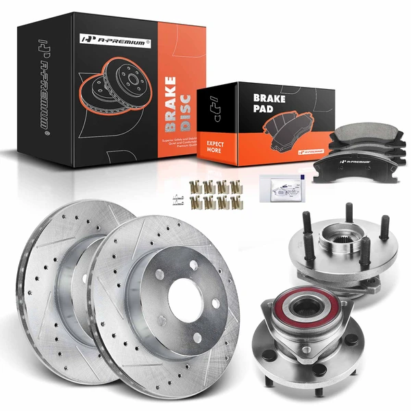 8 Pcs Front Drilled Brake Rotor & Pads + Wheel Hub Bearing for Jeep Grand Cherokee 99-04