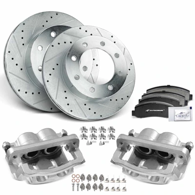 8 Pcs Front Drilled Brake Rotors & Pads + Brake Calipers