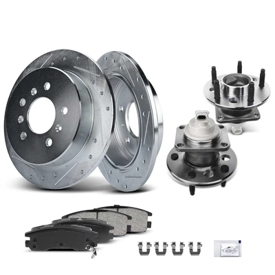 8 Pcs Rear Drilled Brake Rotor & Pads + Wheel Hub Bearing
