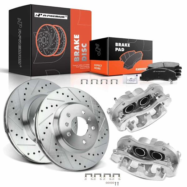8 Pcs Front Drilled Brake Rotors & Pads + Brake Calipers for Buick Lucerne CV Impala 06-11