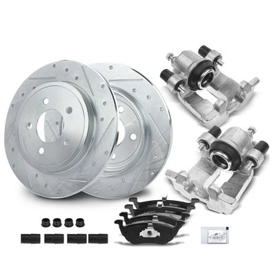 8 Pcs Rear Drilled Brake Rotors & Pads + Brake Calipers