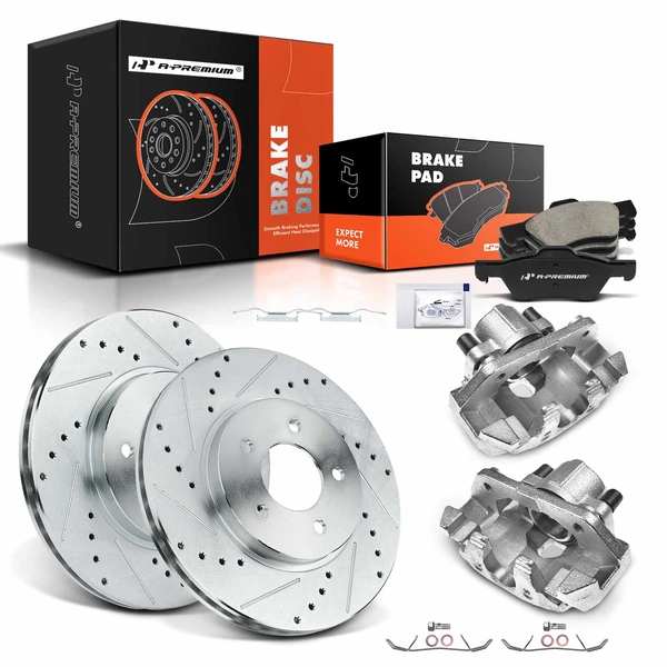 8 Pcs Front Drilled Brake Rotors & Pads + Brake Calipers for Ford Escape 05-07 Mercury Mazda