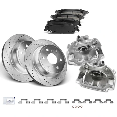 8 Pcs Rear Drilled Brake Rotors & Pads + Brake Calipers
