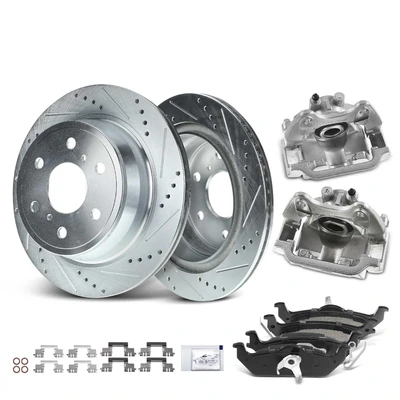 8 Pcs Rear Drilled Brake Rotors & Pads + Brake Calipers