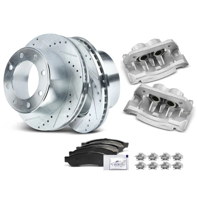 8 Pcs Rear Drilled Brake Rotors & Pads + Brake Calipers