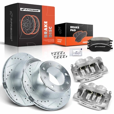 8 Pcs Rear Drilled Brake Rotors & Pads + Brake Calipers