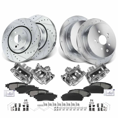 16 Pcs Front & Rear Drilled Brake Rotors & Pads + Brake Calipers