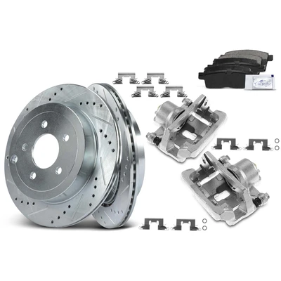 8 Pcs Rear Drilled Brake Rotors & Pads + Brake Calipers