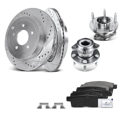 8 Pcs Rear Drilled Brake Rotor & Pads + Wheel Hub Bearing