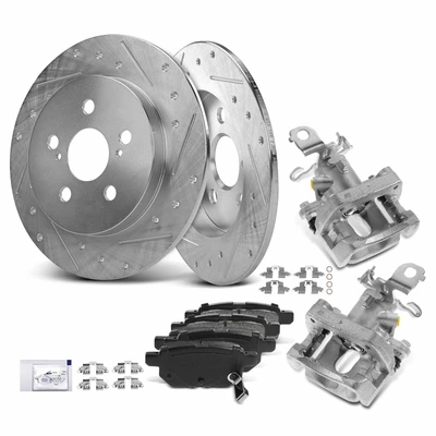 8 Pcs Rear Drilled Brake Rotors & Pads + Brake Calipers