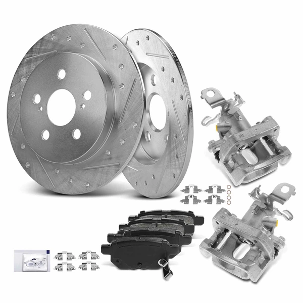 8 Pcs Rear Drilled Brake Rotors & Pads + Brake Calipers for Pontiac Vibe Toyota