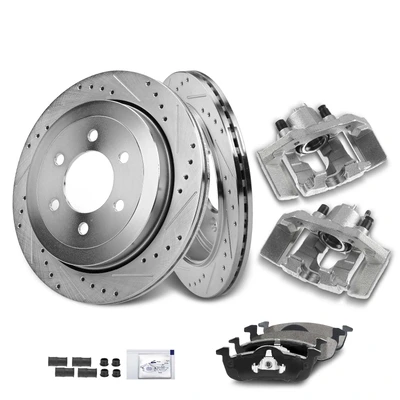 8 Pcs Rear Drilled Brake Rotors & Pads + Brake Calipers