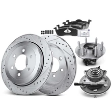 8 Pcs Rear Drilled Brake Rotor & Pads + Wheel Hub Bearing