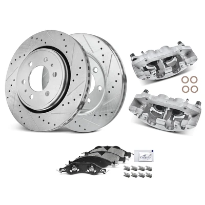 8 Pcs Front Drilled Brake Rotors & Pads + Brake Calipers