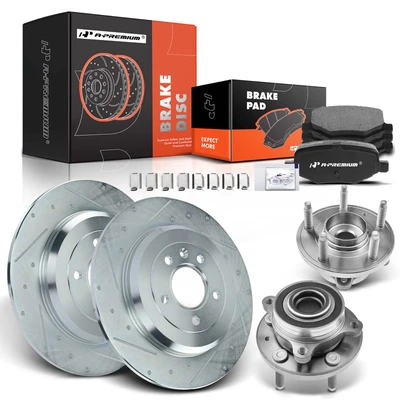8 Pcs Rear Drilled Brake Rotor & Pads + Wheel Hub Bearing