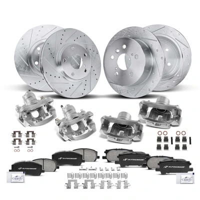 16 Pcs Front & Rear Drilled Brake Rotors & Pads + Brake Calipers