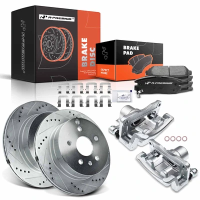 8 Pcs Rear Drilled Brake Rotors & Pads + Brake Calipers