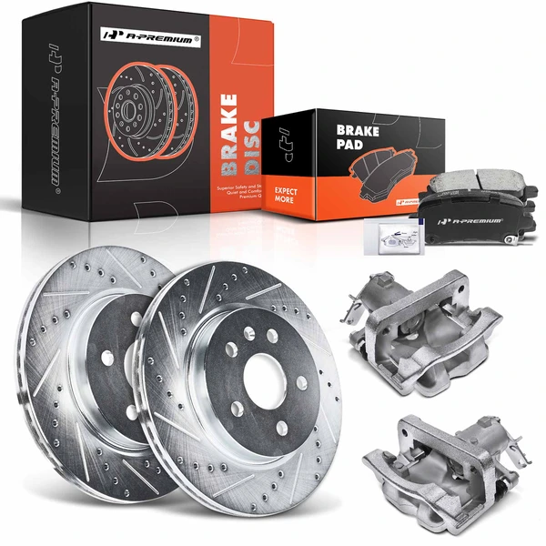 8 Pcs Rear Drilled Brake Rotors & Pads + Brake Calipers for 2013 Chevrolet Malibu