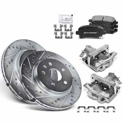 8 Pcs Rear Drilled Brake Rotors & Pads + Brake Calipers