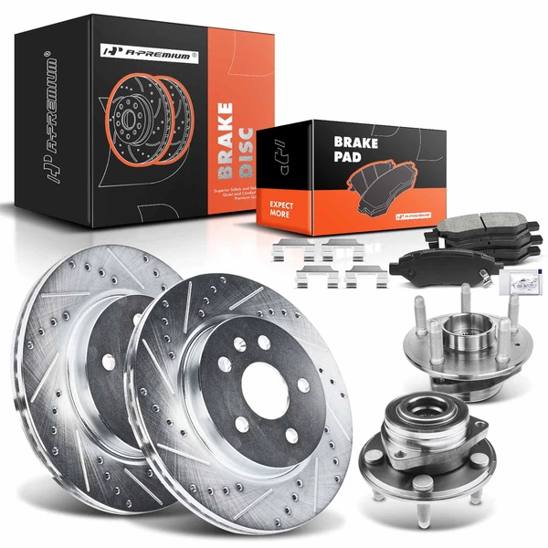 8 Pcs Rear Drilled Brake Rotor & Pads + Wheel Hub Bearing for Cadillac XTS Chevrolet 18-19
