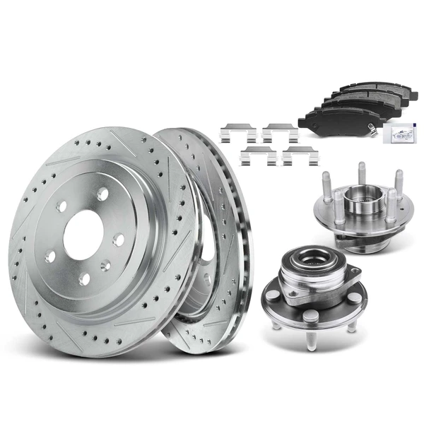 8 Pcs Rear Drilled Brake Rotor & Pads + Wheel Hub Bearing for Cadillac CTS 08-13 Chevrolet