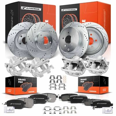 16 Pcs Front & Rear Drilled Brake Rotors & Pads + Brake Calipers