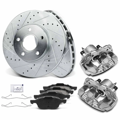8 Pcs Front Drilled Brake Rotors & Pads + Brake Calipers