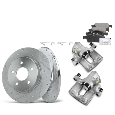 8 Pcs Rear Drilled Brake Rotors & Pads + Brake Calipers