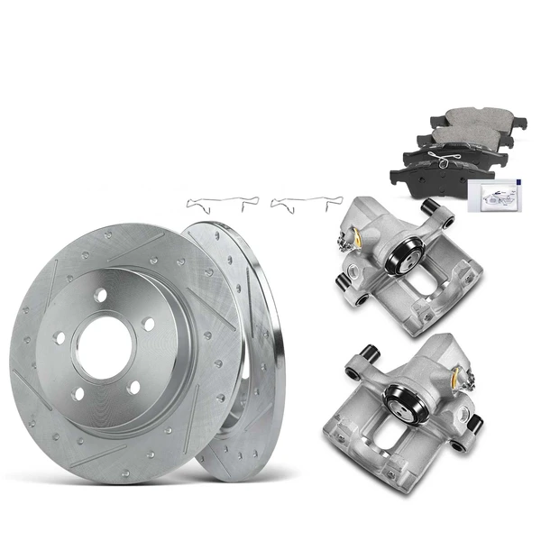 8 Pcs Rear Drilled Brake Rotors & Pads + Brake Calipers for Ford Focus 2012-2018