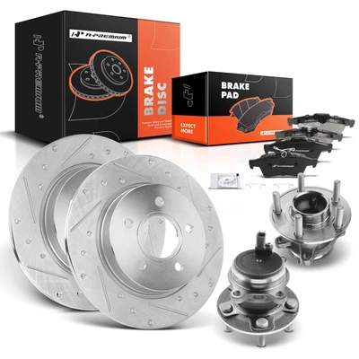 8 Pcs Rear Drilled Brake Rotor & Pads + Wheel Hub Bearing