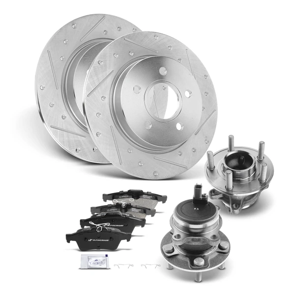 8 Pcs Rear Drilled Brake Rotor & Pads + Wheel Hub Bearing for Ford Focus 2012-2018