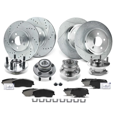 16 Pcs Front & Rear Drilled Brake Rotor & Pads + Wheel Hub Bearing