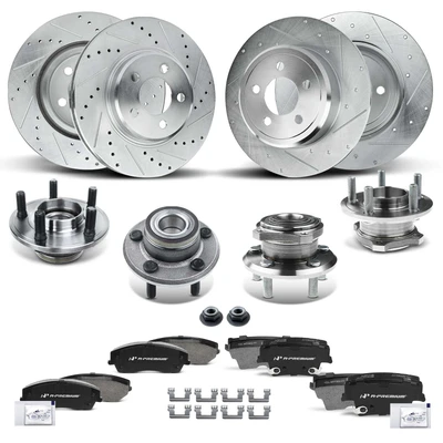 16 Pcs Front & Rear Drilled Brake Rotor & Pads + Wheel Hub Bearing