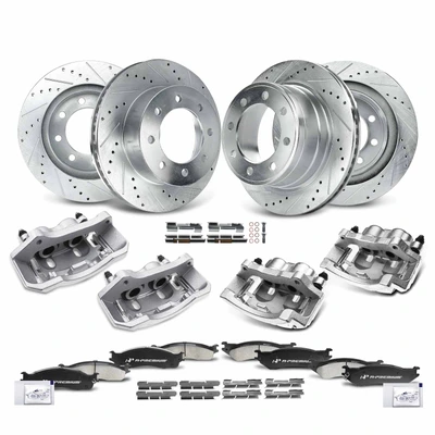 16 Pcs Front & Rear Drilled Brake Rotors & Pads + Brake Calipers