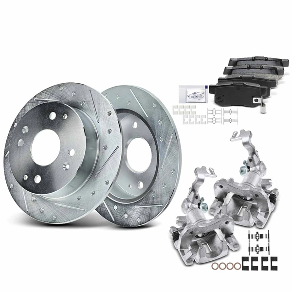 8 Pcs Rear Drilled Brake Rotors & Pads + Brake Calipers for Honda Accord 1998-2002 2.3L Coupe