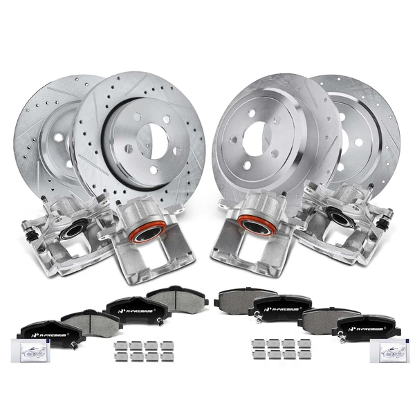 16 Pcs Front & Rear Drilled Brake Rotors & Pads + Brake Calipers for Dodge Nitro 2011