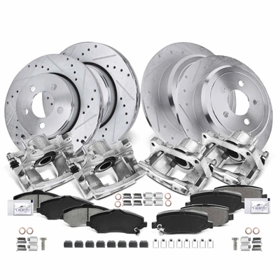 16 Pcs Front & Rear Drilled Brake Rotors & Pads + Brake Calipers