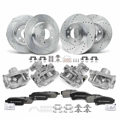 16 Pcs Front & Rear Drilled Brake Rotors & Pads + Brake Calipers