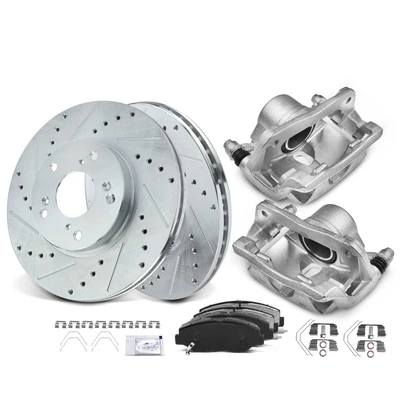 8 Pcs Front Drilled Brake Rotors & Pads + Brake Calipers