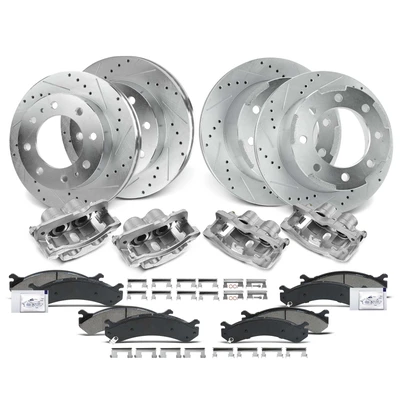 16 Pcs Front & Rear Drilled Brake Rotors & Pads + Brake Calipers