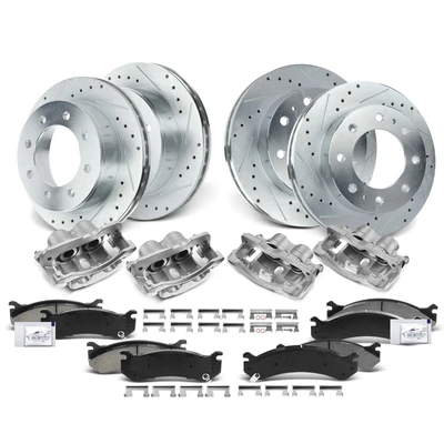 16 Pcs Front & Rear Drilled Brake Rotors & Pads + Brake Calipers