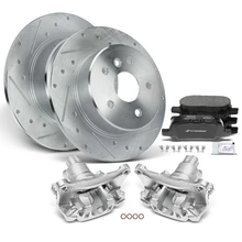 8 Pcs Rear Drilled Brake Rotors & Pads + Brake Calipers